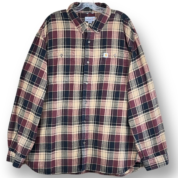 Carhartt Unisex Earthy Tone Button Up Long Sleeve Checkered Shirt Size 2XL - Picture 4 of 11